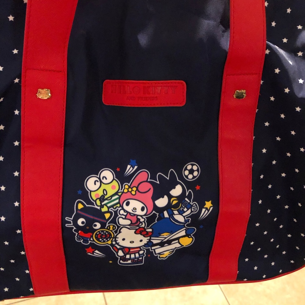 Hello Kitty & Friends Rolling Duffel Bag Navy Red Stars Carry On Luggage Wheels - Picture 5 of 13